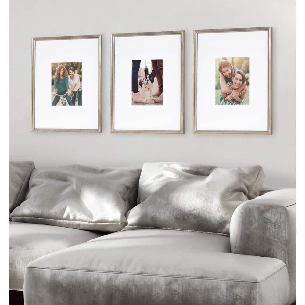 Elegant Silver Wall Picture Frame Set, 16" x 20" Matted to 8" x 10"