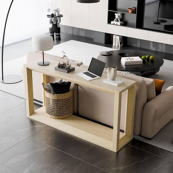 Polibi 59.84 in. Imitative Oak Rectangle Wood Top Console Table