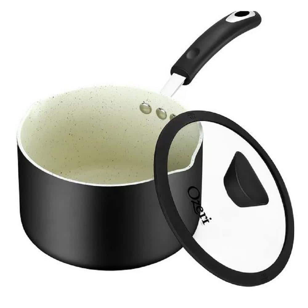 3.2 qt. Stone Layered with Aluminum Core Nonstick Saucepan in Lava Black wi