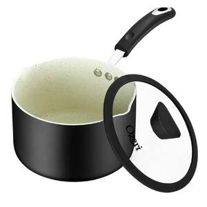 3.2 qt. Stone Layered with Aluminum Core Nonstick Sauce Pan in Lava Black with Silicone Coated Handle and Glass Lid