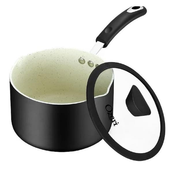 Adrinfly 3.2 qt. Stone Layered with Aluminum Core Nonstick Saucepan in Lava Black with Silicone Coated Handle and Glass Lid