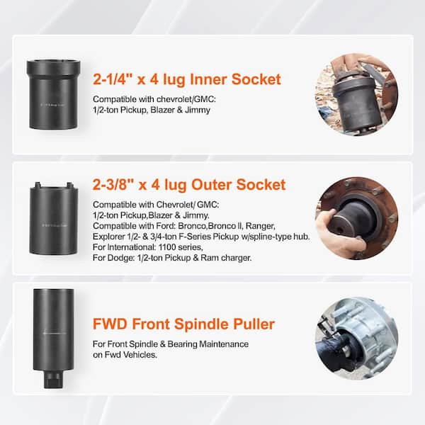 SKYSHALO Spindle Nut Socket Tool Kit, 1/2 in. Drive 6-Piece Axle