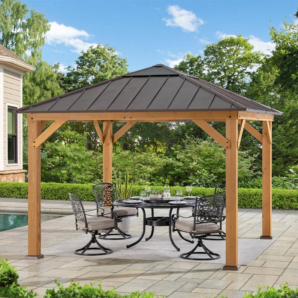 Cedar Framed 11' x 11' Gazebo with Brown Steel Roof