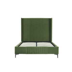 Promenade Moss Green Mid-Century Modern Velvet Upholstered Wood Frame Full Platform Bed