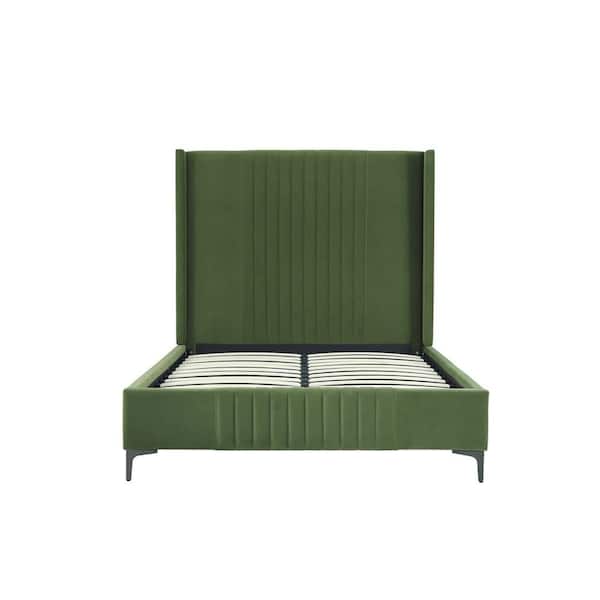 Manhattan Comfort Promenade Moss Green Mid-Century Modern Velvet Upholstered Wood Frame Full Platform Bed