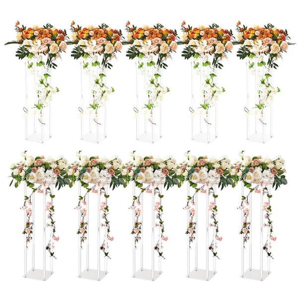 10-Piece 23.6 in. 60 cm High Wedding Flower Stand with Acrylic Laminate Acrylic Vase Column Geometric Centerpiece Stands