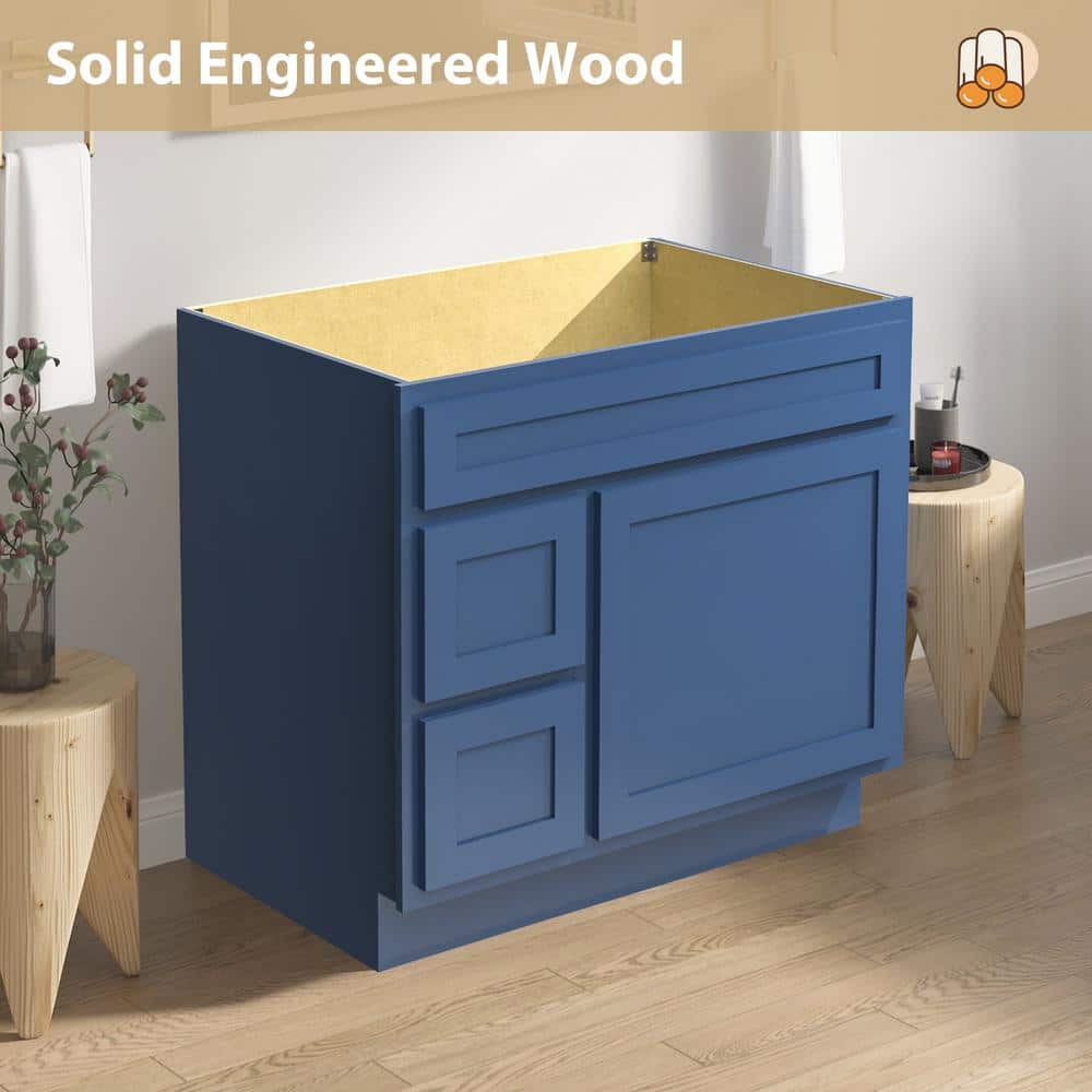 Blue 36" Shaker Style Single Bathroom Vanity Base