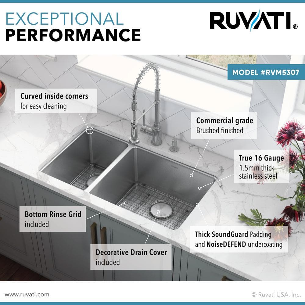 Ruvati 35-inch Drop-in Double Bowl Stainless Steel Kitchen Sink