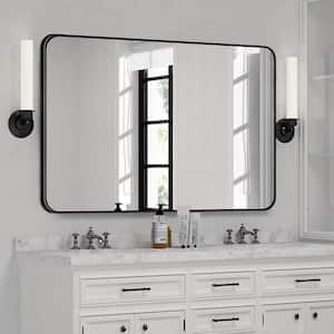 30 in. W x 40 in. H Modern Rectangular Aluminum Alloy Black Rounded Corner Wall Mirror/Decorative Mirror