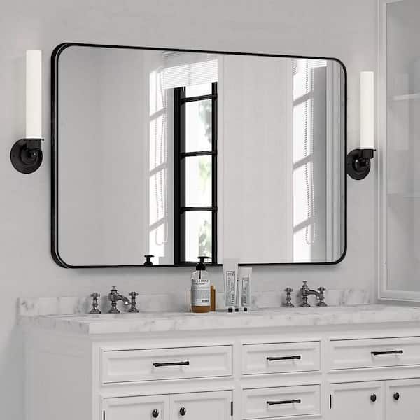 Sxiawe 30 in. W x 40 in. H Modern Rectangular Aluminum Alloy Black Rounded Corner Wall Mirror/Decorative Mirror