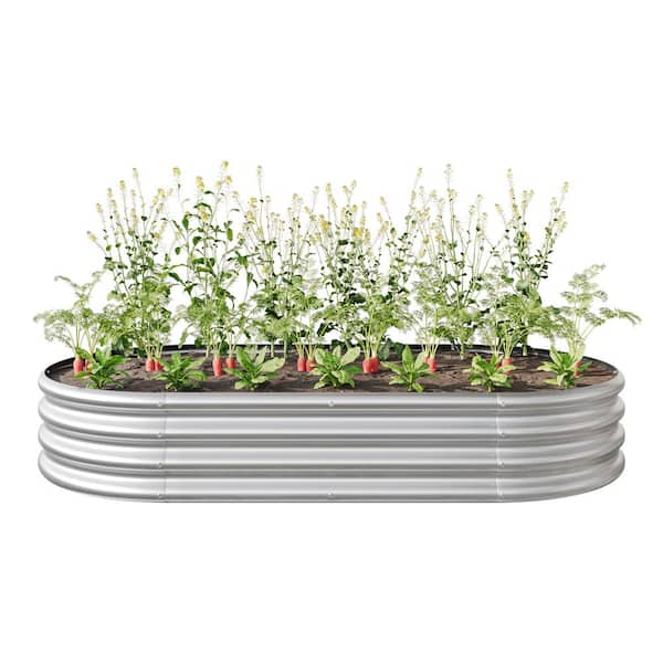 Unbranded Large Size Double Anti-corrosion Galvanized Design Silver Metal Oval Raised Vegetable Flowers Plants Planter