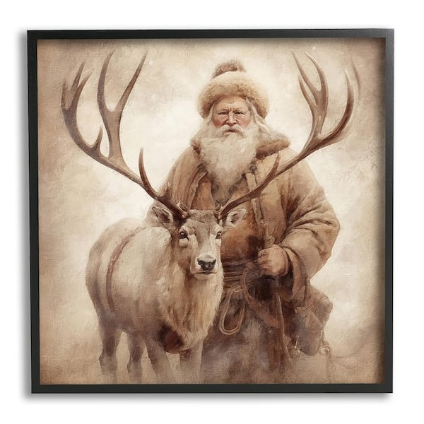 Stupell Industries Traditional Santa and Reindeer by Riley B 1-Piece Framed Graphic Print Animal Poster Art Print 12 in. x 12 in.