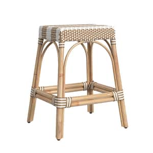 Robias 24.5 in. Tan and White Stripe Backless Rectangular Rattan Counter Stool (Qty 1)