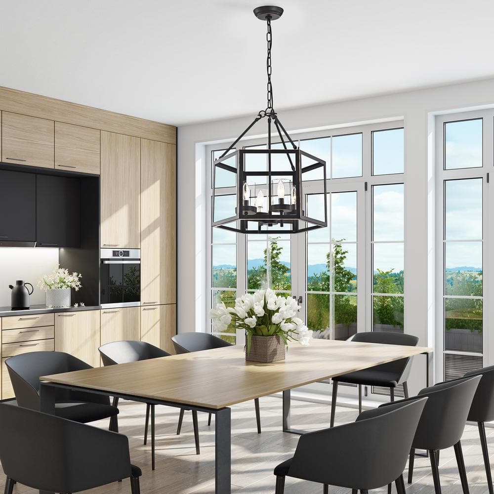 Oil Rubbed Bronze 4-Light Hexagon Cage Chandelier