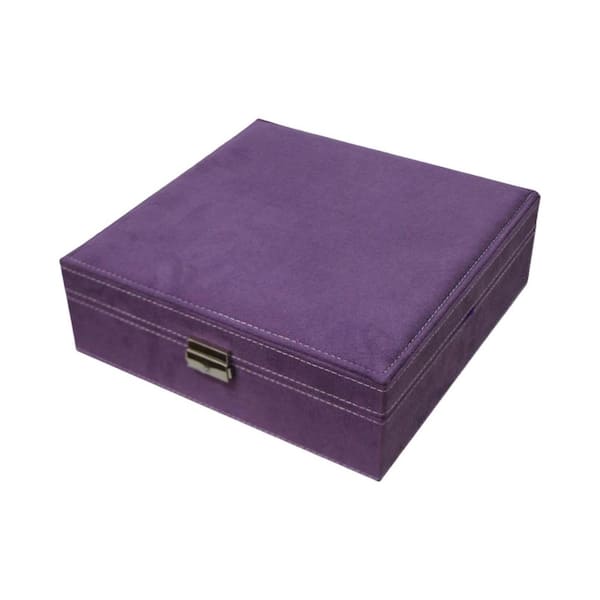 Unbranded Purple 2-Layer Lint Jewelry Box Organizer Display Storage Case with Lock