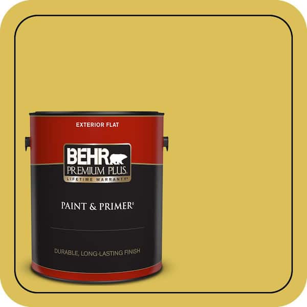 BEHR PREMIUM PLUS 1 gal. #P320-6 Sulfur Yellow Flat Exterior Paint & Primer