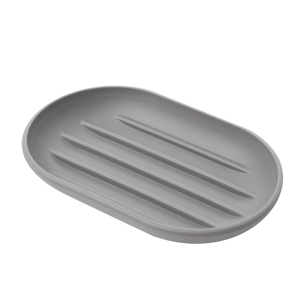 Gray Soft-Touch Plastic Soap Dish with Raised Ridges