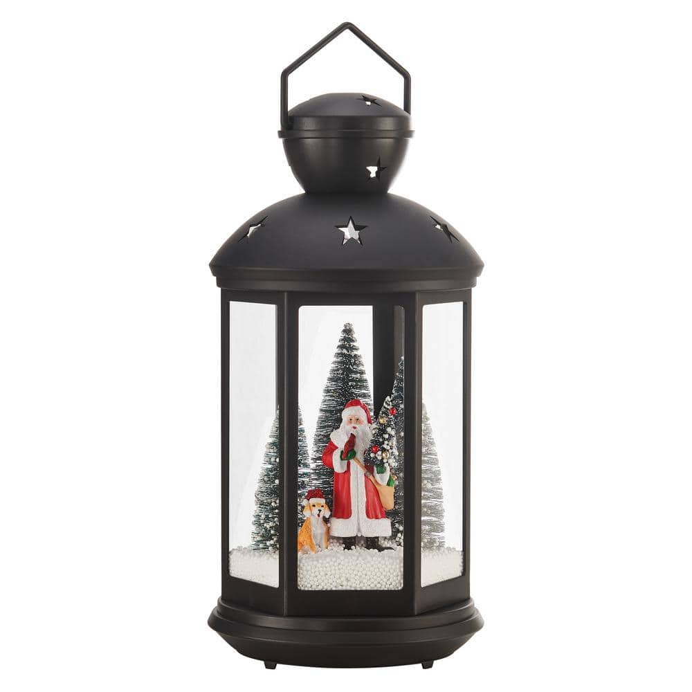 Tabletop Christmas Holiday Winter Scene Falling Snow Music Snowglobe Diorama Lit Lantern Decoration - Black price history on PriceWatchPro