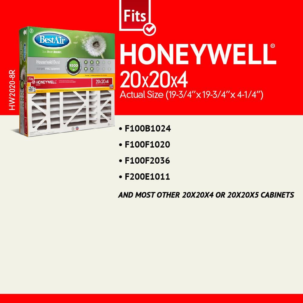 BestAir 20x20x4 MERV 8 Furnace Filter for Honeywell, Pack of 1