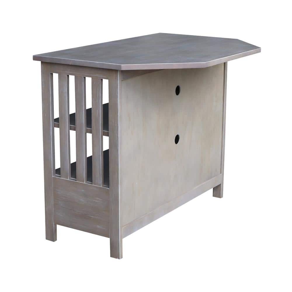 Washed Gray Taupe Corner TV Stand with Cabinet