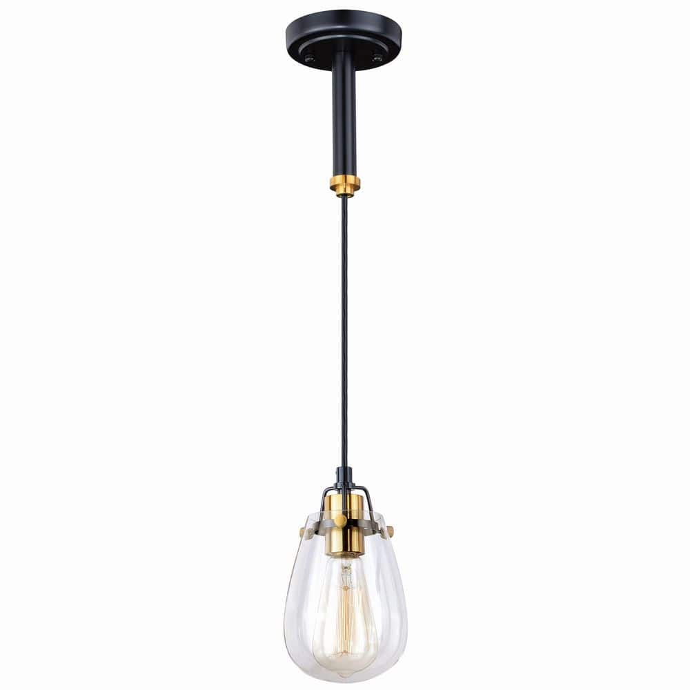 Kassidy 16'' Black and Brass Vintage Mini Pendant with Clear Glass