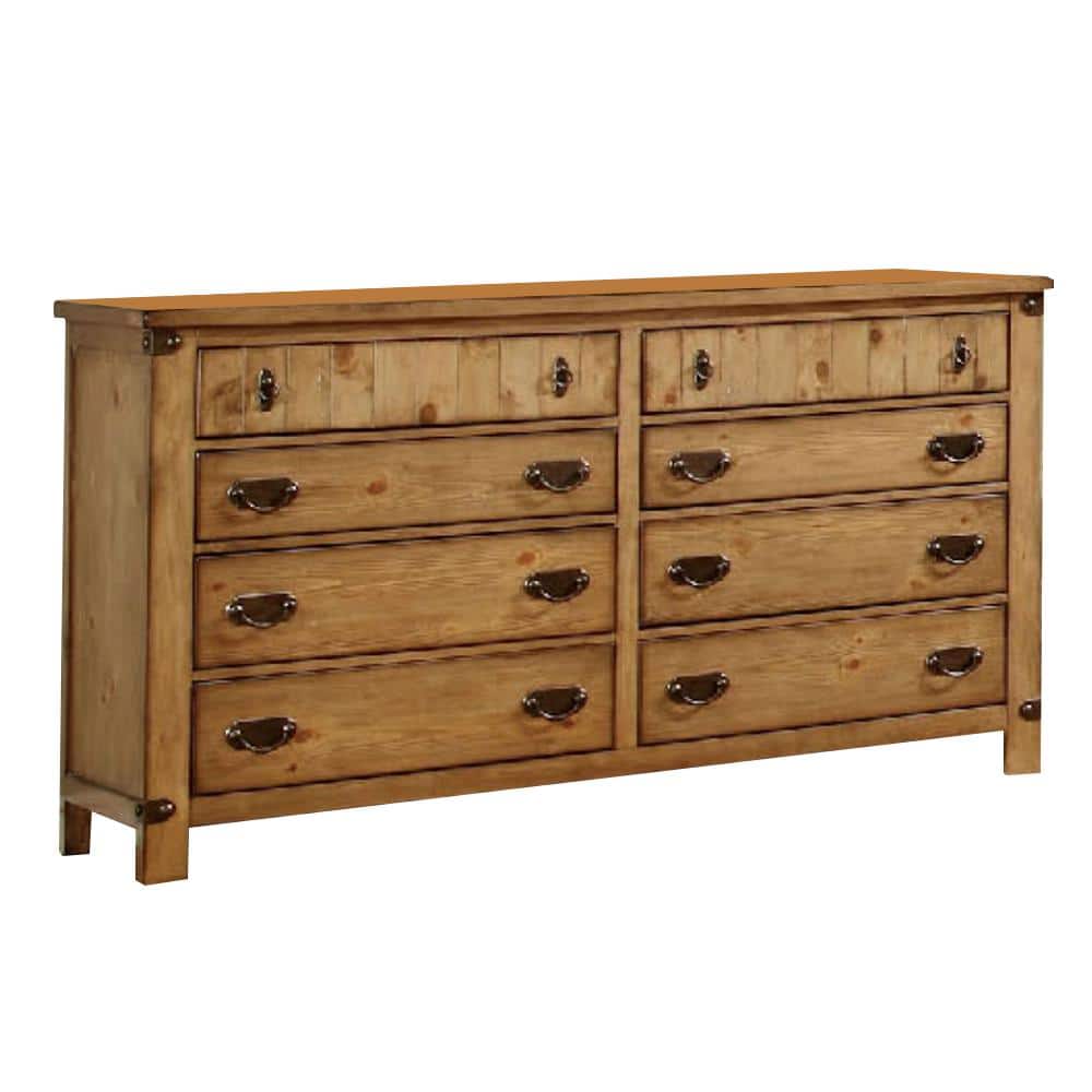 Brown Cottage 8-Drawer Dresser with Felt Lined Drawer