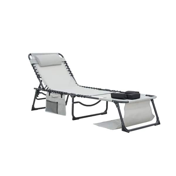Folding Metal Chaise Lounge Pool Chair, Patio Sun Tanning Chair, Outdoor Lounge Chair with 4-Position Reclining Back