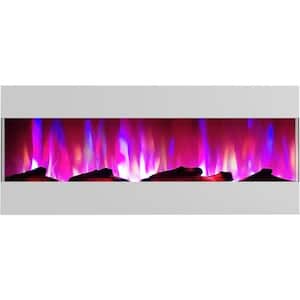 50 in. Wall Mounted Electric Fireplace with Logs and LED Color Changing Display in White