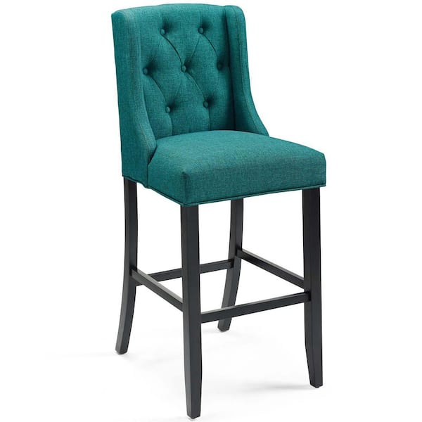 MODWAY Baronet Tufted Button Upholstered Fabric Bar Stool in Teal