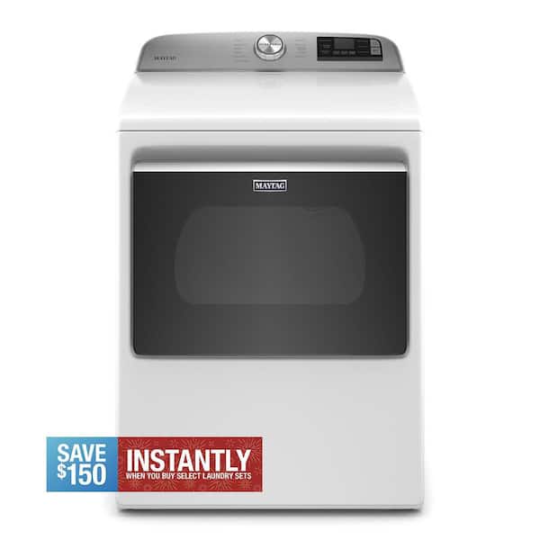 7.4 cu. ft. 240-Volt Smart Capable White Electric Dryer with Hamper Door and Advanced Moisture Sensing