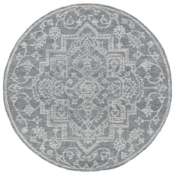 SAFAVIEH Micro-Loop 6 ft. x 6 ft. Gray/Ivory Floral Ornate