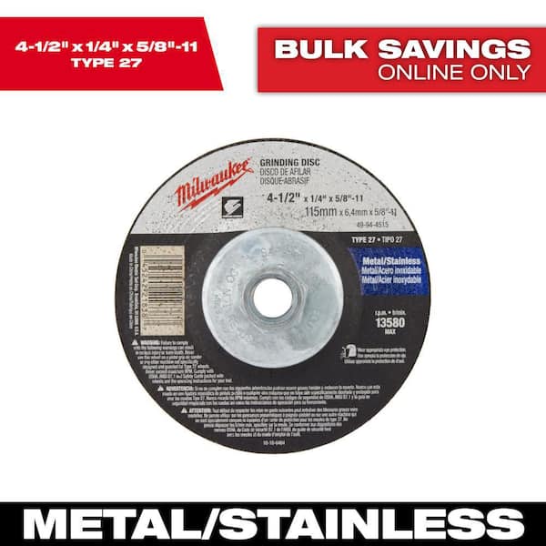 Milwaukee 4-1/2 in. x 1/4 in. x 5/8-11 in. Grinding Wheel (Type 27)