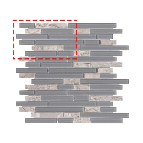 sunwings Interlocking Gray 6 in. x 6 in. Mosaic Glossy Glass And Stone Mixed Decorative Wall Backsplash Tile (0.25 sq.ft./case)