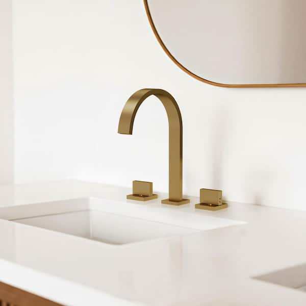 8 in. Widespread Waterfall High-Arc 2-Handle Bathroom Faucet 1.2 GPM at 60 PSI Pop-Up Drain Included in Brushed Gold