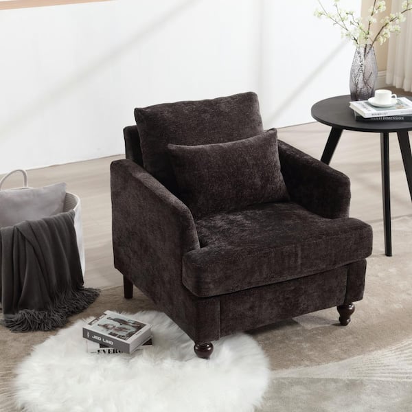 JUJABU Black Chenille Wood Frame Armchair with Studded for Living Room