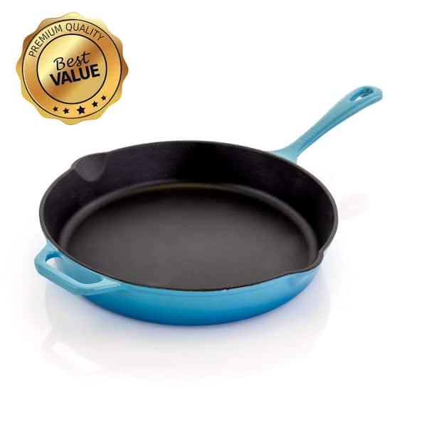 MegaChef 12 in. Cast Iron Nonstick Skillet in Blue