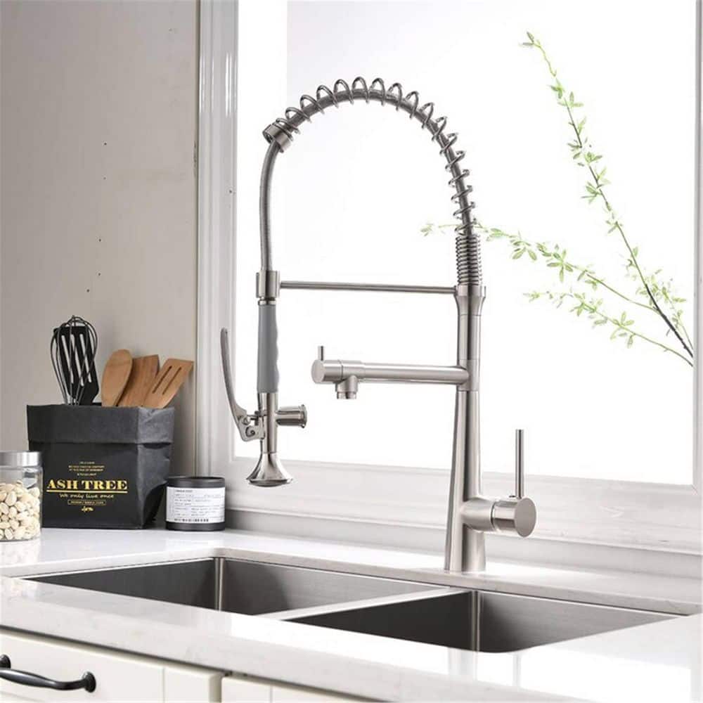 Brushed Nickel High-Arc Kitchen Faucet with Pull-out Spray
