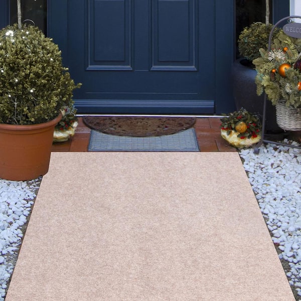 Indoor/Outdoor 6 ft. x 29.5 ft. Cuttable Polyester Texture Full Roll Carpet, 20 oz./sq.yd., 177 Total sq.ft. Light Brown