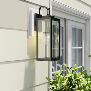 1-Light Black Outdoor Wall Fixture Mounted Porch Lights Lantern with Glass Shade (E26 Base)
