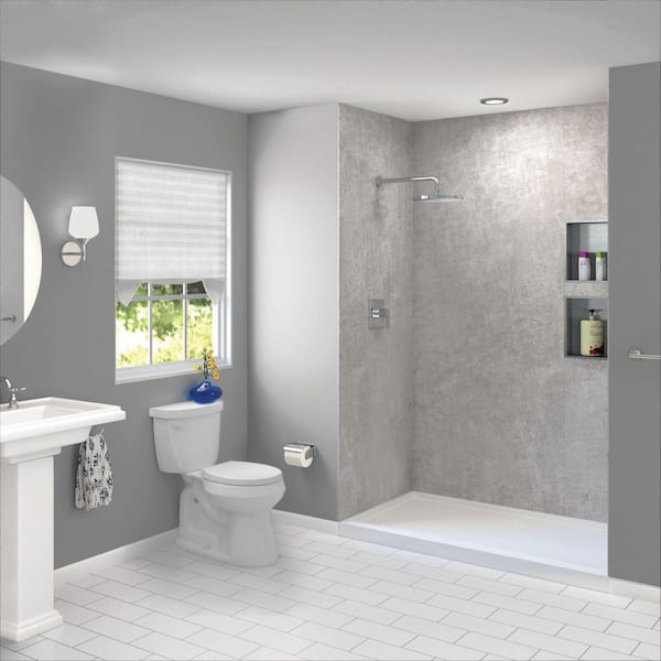Titan 60 in. W x 96 in. H x 36 in. D 4-Piece Glue-Up Alcove Shower Wall Surround in Caesar Grey (Textured)