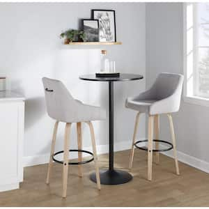 Hannah 30.75 in. Grey Fabric, Whitewashed Wood and Black Metal Fixed-Height Barstool (Set of 2)