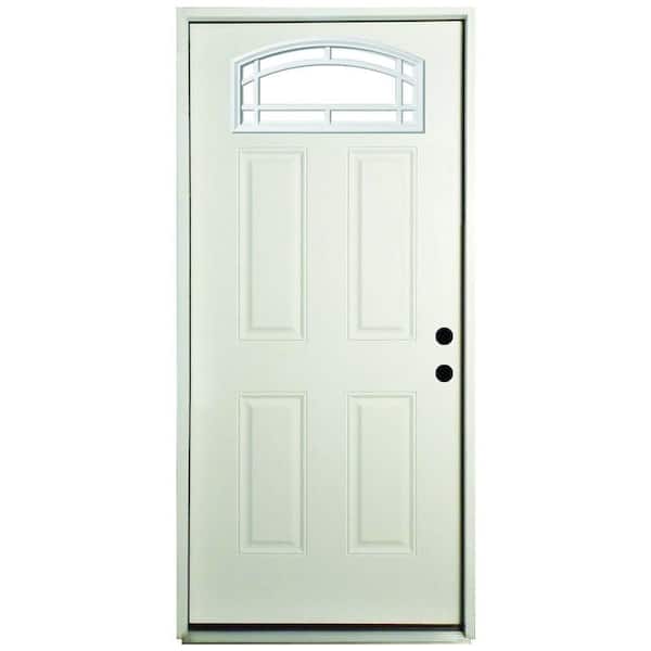 36 in. x 80 in. Element Series Cambertop Left-Hand Inswing White Primed Steel Prehung Front Door with 4-9/16 in. Frame