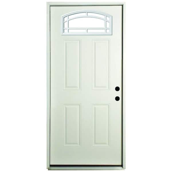 Steves & Sons 36 in. x 80 in. Element Series Cambertop Left-Hand Inswing White Primed Steel Prehung Front Door with 4-9/16 in. Frame