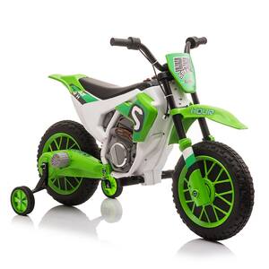 Green Children's Motorcycle with Auxiliary Wheel