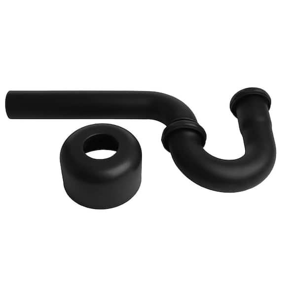 Westbrass 1-1/2 in. x 1-1/2 in. Brass P-Trap with High Box Flange in Matte Black