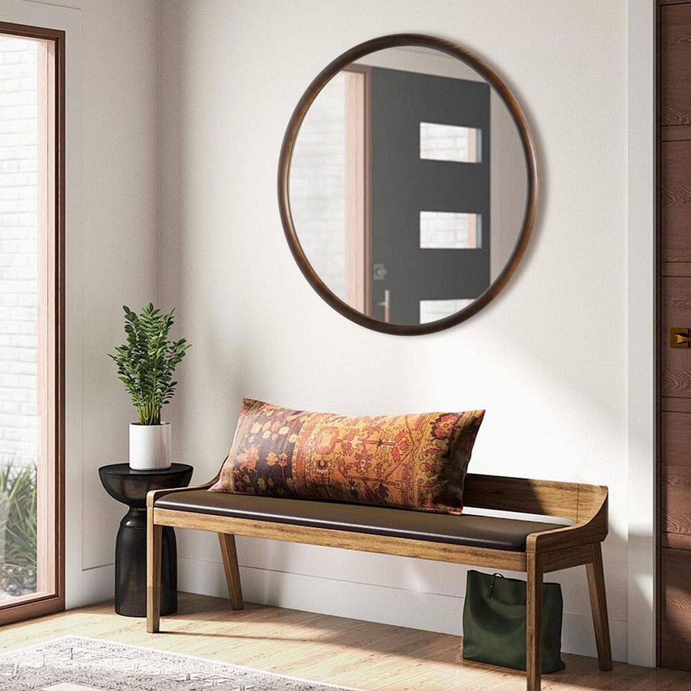 36 in. W x 36 in. H Modern Round Brown Pine Wooden Framed Wall Bathroom Vanity Mirror price history on PriceWatchPro