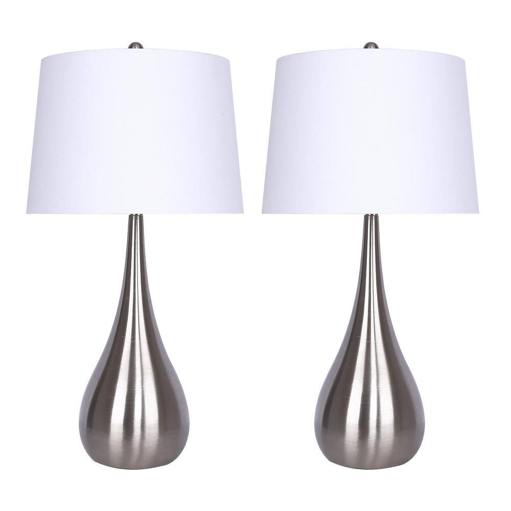 Grandview Gallery 30 In. Brushed Nickel Metal Table Lamps With Teardrop 