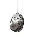 Noble House Autry 46 in. Black Hanging Outdoor Patio Egg Chair with Gray Cushions No Stand 83522 The Home Depot