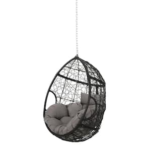 Autry 46 in. Black Hanging Outdoor Patio Egg Chair with Gray Cushions (No Stand)