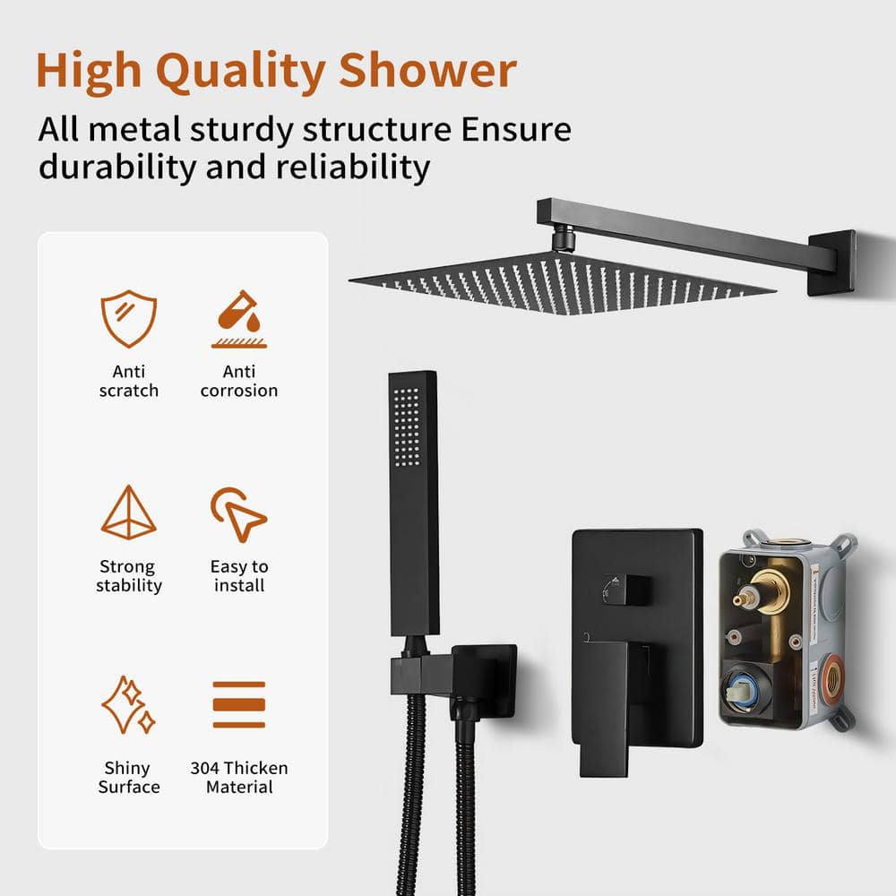 10 Inch Matte Black Stainless Steel Square Rain Shower Combo Set